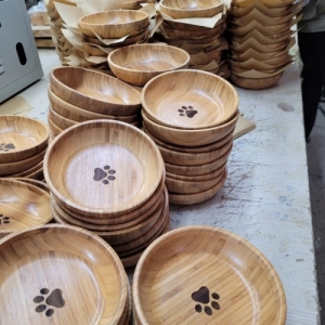 Coconut Wood Pet Bowl with Detachable Wooden Base