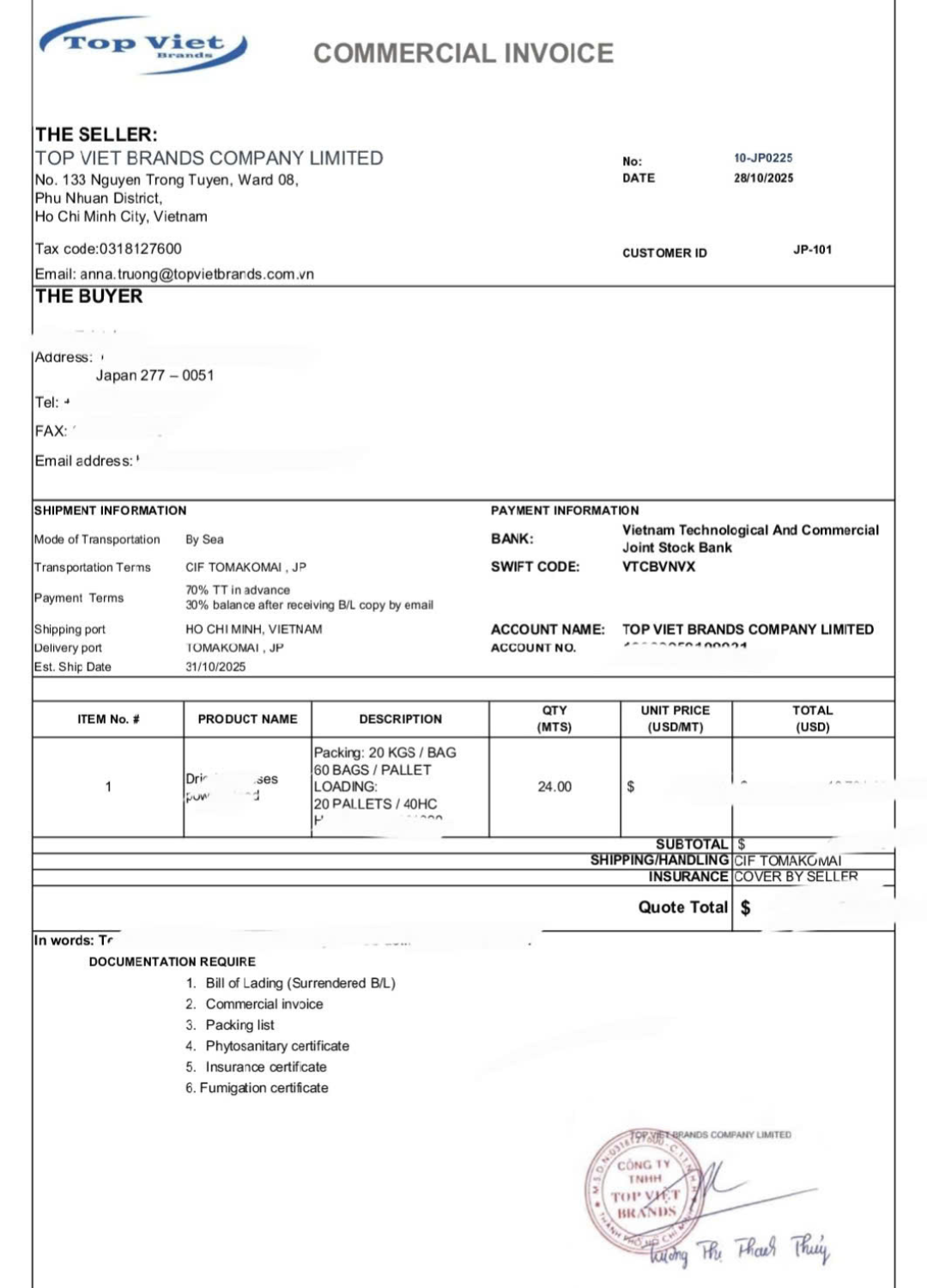 COMMERCIAL INVOICE