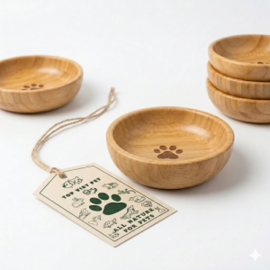 Coconut Wood Cat Bowl with Detachable Wooden Base